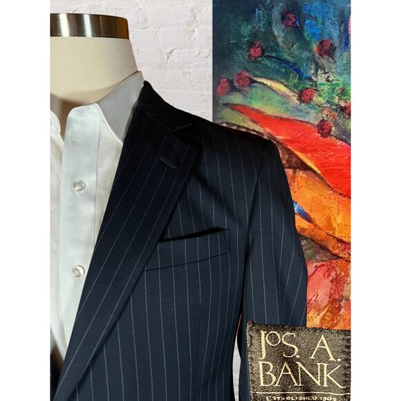 Jos A Bank Mens 41R 36x33 Navy Blue Stripe Wool Cashmere Suit Jacket Pants Set - Picture 4 of 16
